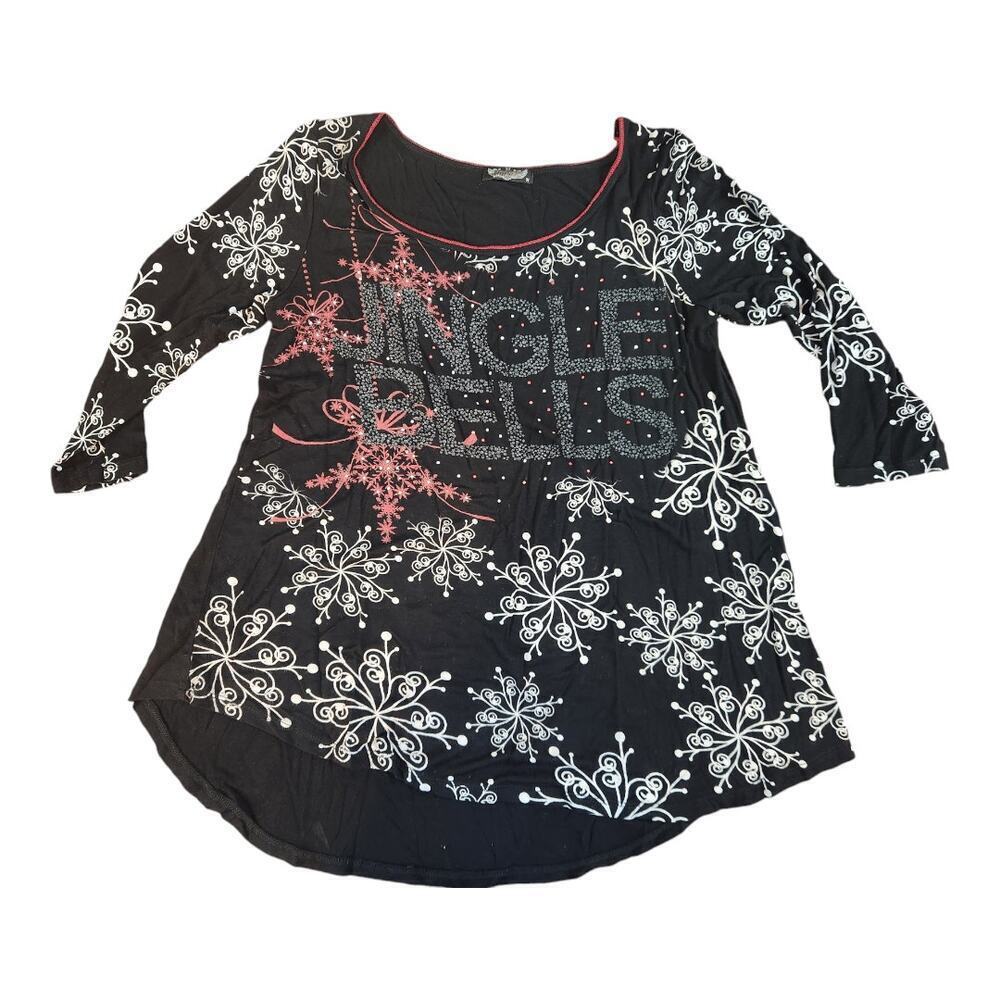 Vanilla Sugar Christmas holiday top sz med. Jingle Bells snow flakes black